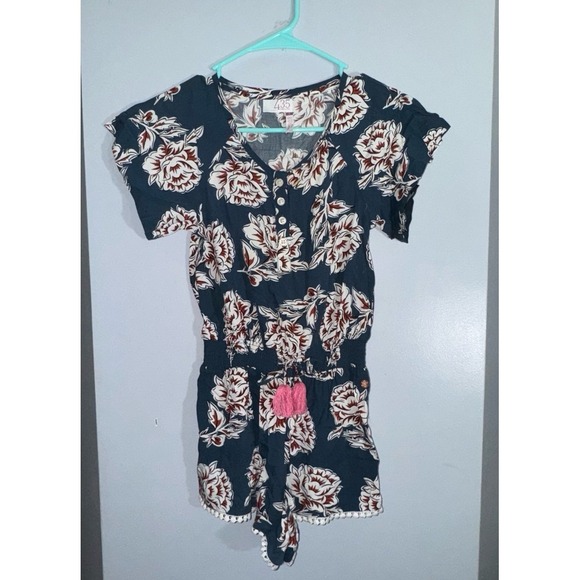 Matilda Jane Other - Matilda Jane 435 Brilliant Daydream size 8 floral teal romper Pom trim